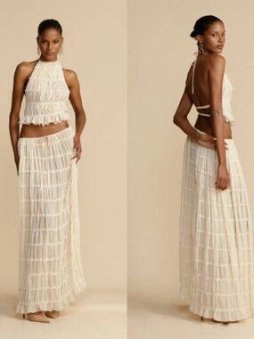 Arcina Ori Juliette Halter Top & Skirt Set in Cream Size Small